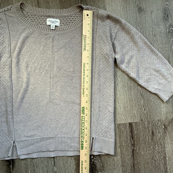 American Eagle Outfitters Beige Knit 3/4 Sleeve Sweater Women’s  L 100% Cotton - Picture 5 of 11
